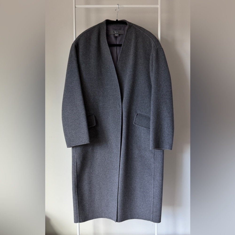 Vera Wang Collarless Cashmere Blend Coat | Gray | Small